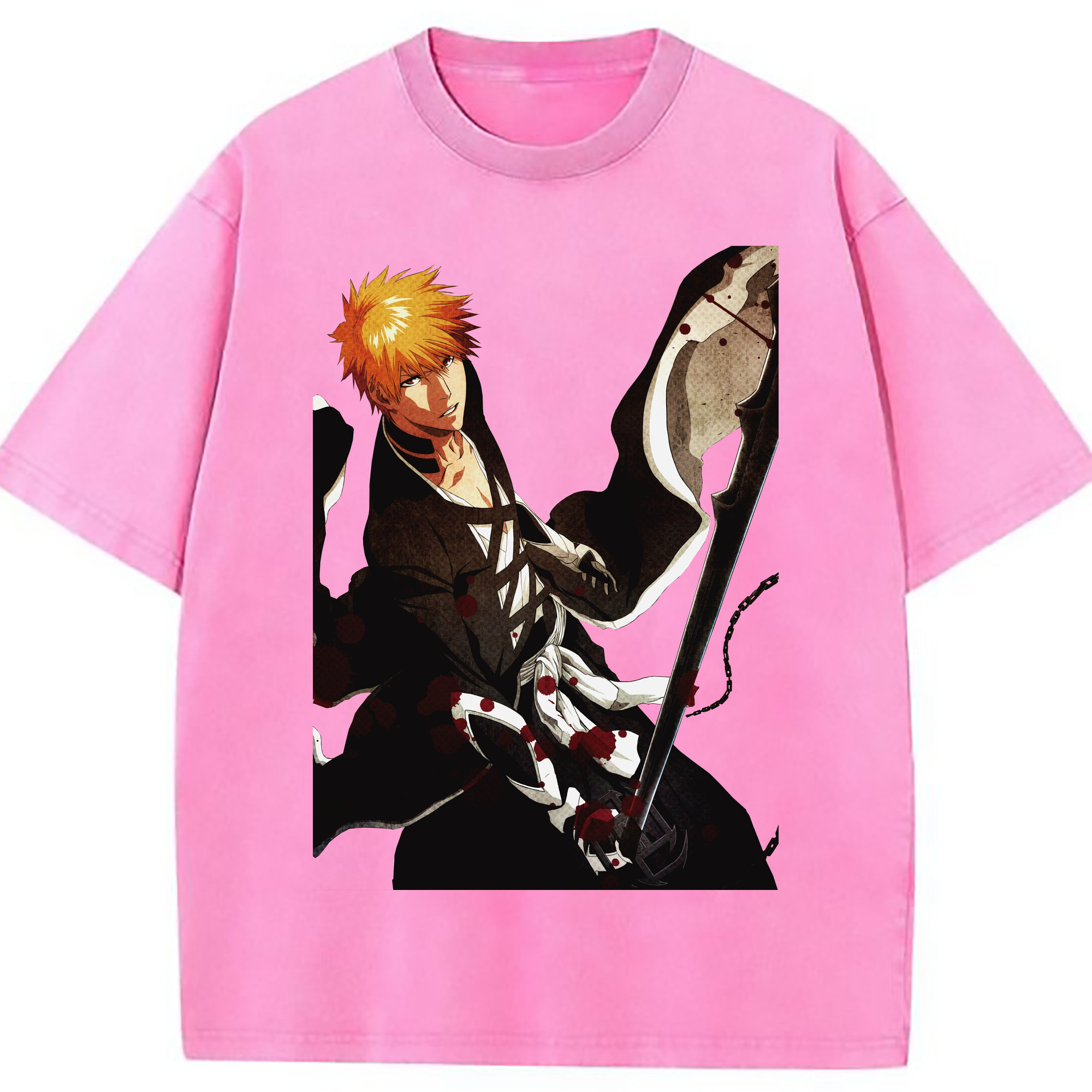 （画像用） ブリーチ 黒崎一護（くろさき いちご）BLEACH Kurosaki Ichigo 綿100% ヴィンテージ風 半袖Tシャツ（フロントプリント）